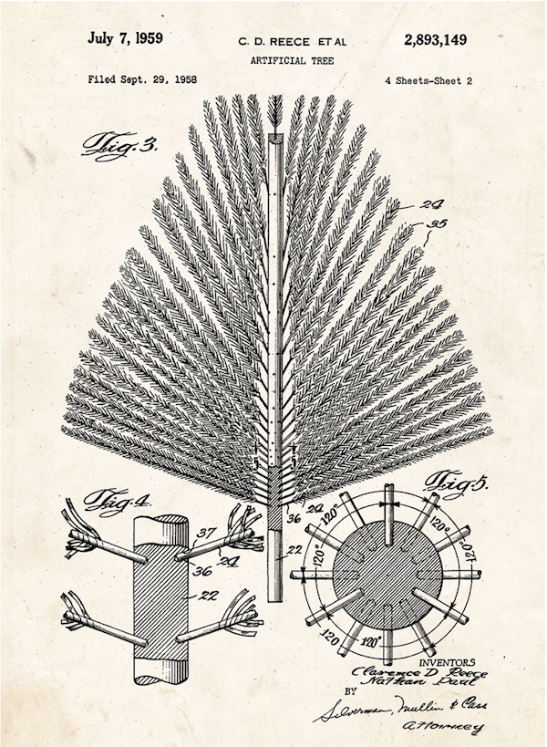 Patent drawing for Evergleam aluminum tree.