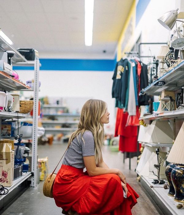 Photo of Gwen Hefner thrift shopping.